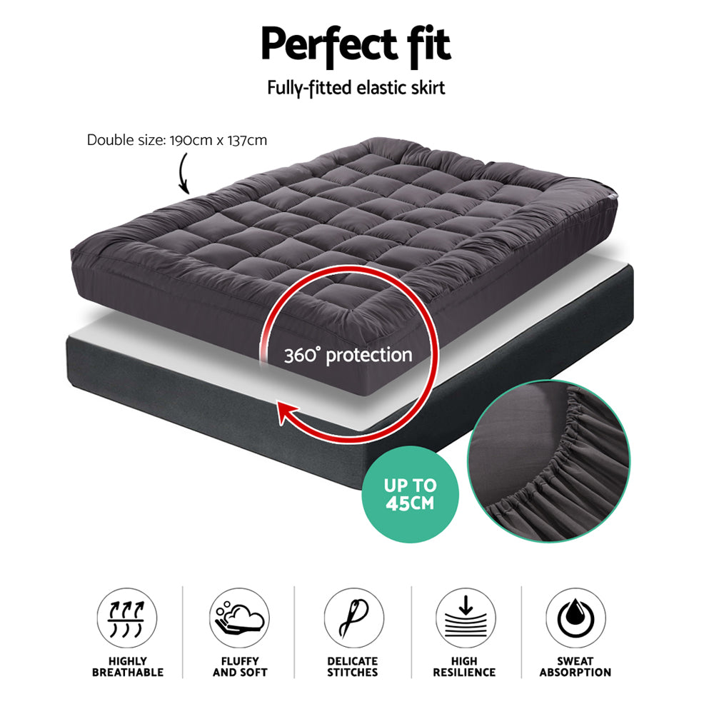 giselle-double-mattress-topper-pillowtop-1000gsm-charcoal-microfibre-bamboo-fibre-filling-protector at www.mallsonline.com.au