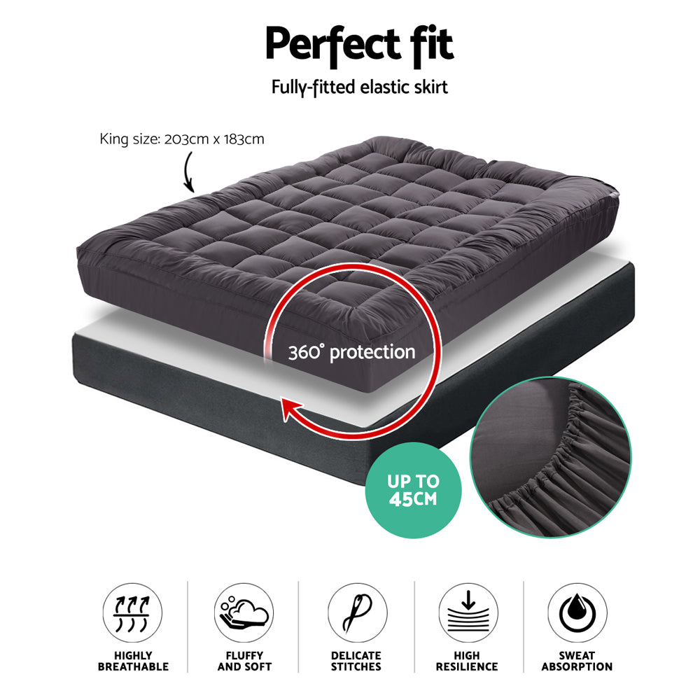giselle-king-mattress-topper-pillowtop-1000gsm-charcoal-microfibre-bamboo-fibre-filling-protector at www.mallsonline.com.au