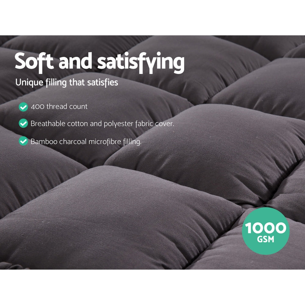 giselle-king-mattress-topper-pillowtop-1000gsm-charcoal-microfibre-bamboo-fibre-filling-protector at www.mallsonline.com.au