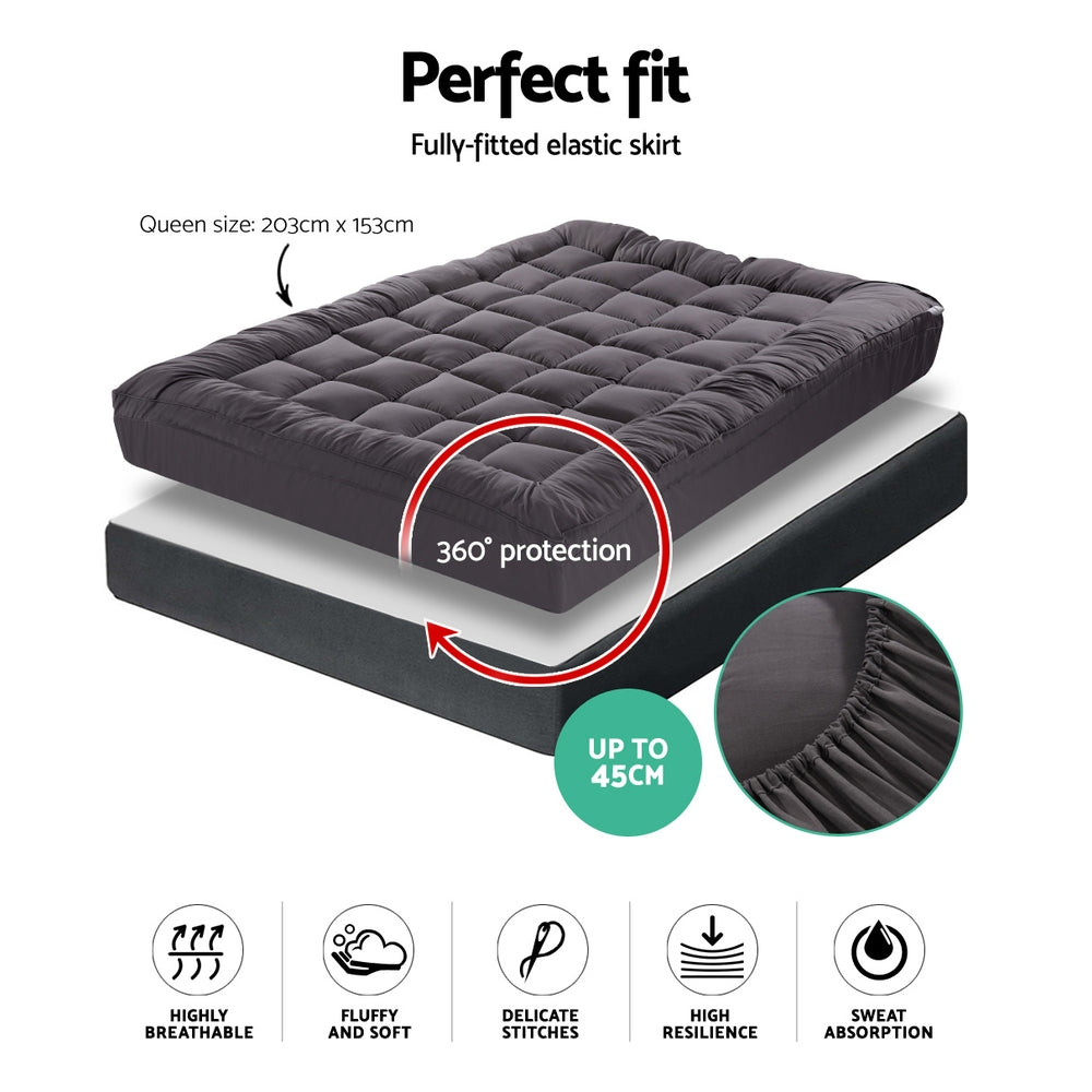 giselle-queen-mattress-topper-pillowtop-1000gsm-charcoal-microfibre-bamboo-fibre-filling-protector at www.mallsonline.com.au