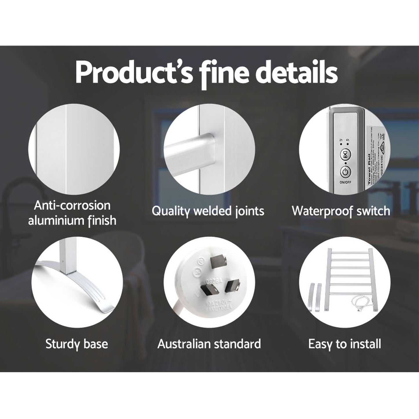 devanti-electric-heated-towel-rail-rails-warmer-rack-aluminium-6-bars at www.mallsonline.com.au