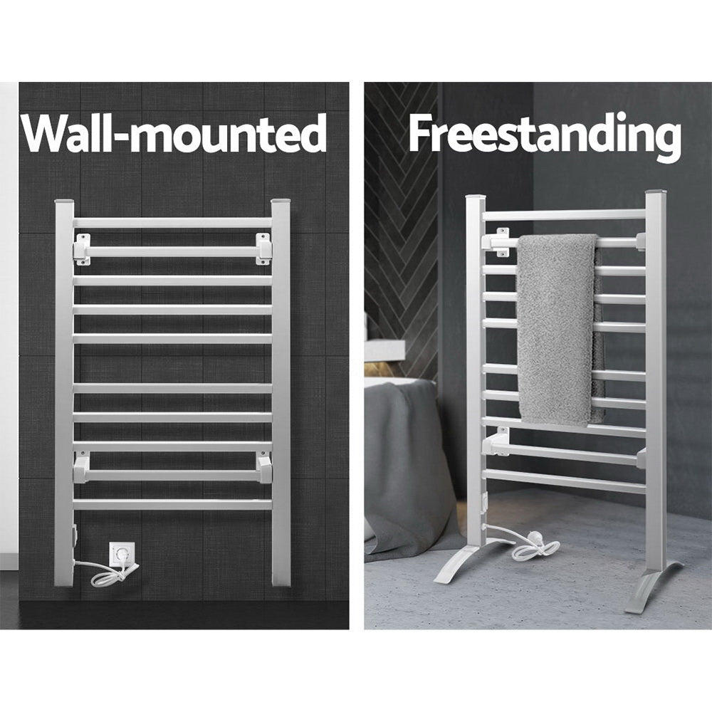 devanti-electric-heated-towel-rail-rails-warmer-rack-aluminium-10-bars at www.mallsonline.com.au