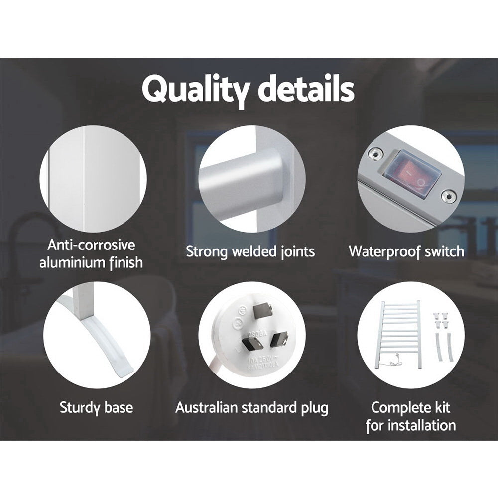 devanti-electric-heated-towel-rail-rails-warmer-rack-aluminium-10-bars at www.mallsonline.com.au
