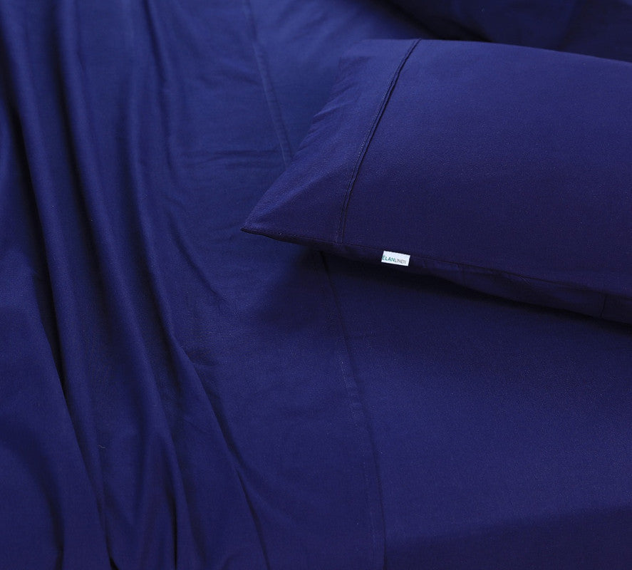elan-linen-100-egyptian-cotton-vintage-washed-500tc-navy-blue-king-single-bed-sheets-set at www.mallsonline.com.au