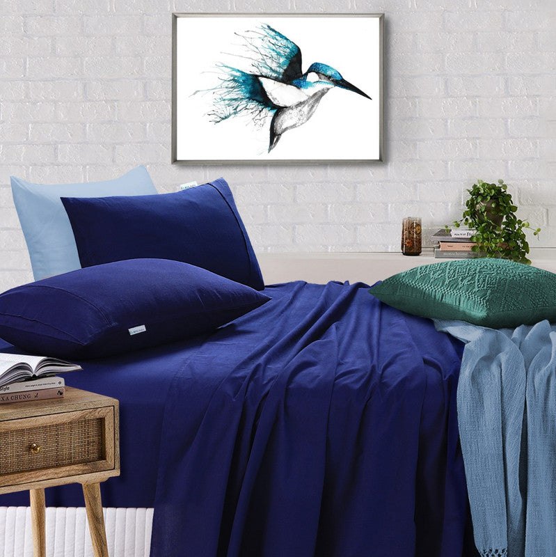 elan-linen-100-egyptian-cotton-vintage-washed-500tc-navy-blue-king-single-bed-sheets-set at www.mallsonline.com.au