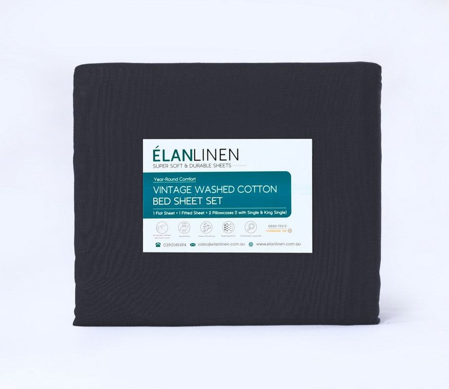 elan-linen-100-egyptian-cotton-vintage-washed-500tc-charcoal-single-bed-sheets-set at www.mallsonline.com.au