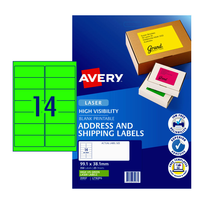 avery-laser-label-green-l7163fg-pack-of-25 at www.mallsonline.com.au