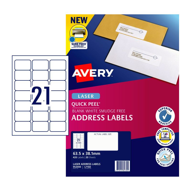 avery-laser-label-qp-l7160-21up-pack-of-20 at www.mallsonline.com.au