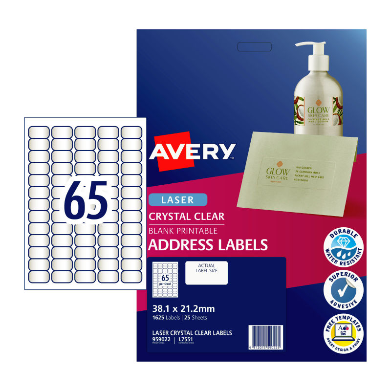 avery-laser-label-clear-l7551-65up-pack-of-25 at www.mallsonline.com.au