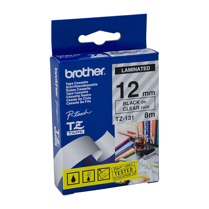 brother-tze131-labelling-tape-12mm-black-on-clear-tze-tape www.mallsonline.com.au