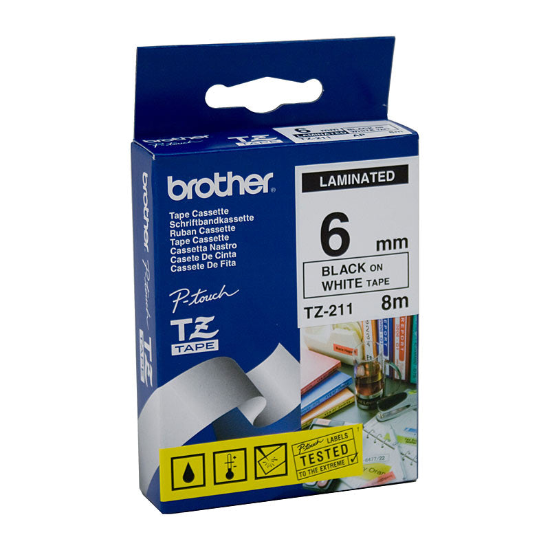 brother-tze211-labelling-tape-6mm-black-on-white-tze-tape www.mallsonline.com.au