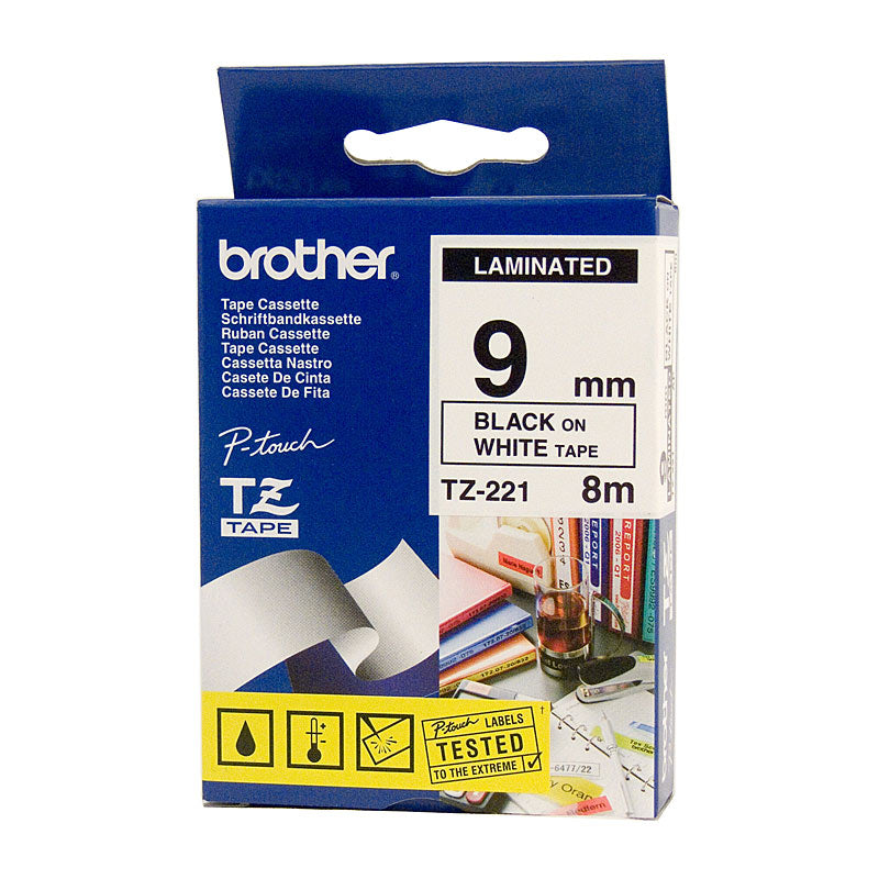 brother-tze221-labelling-tape-9mm-black-on-white-tze-tape www.mallsonline.com.au
