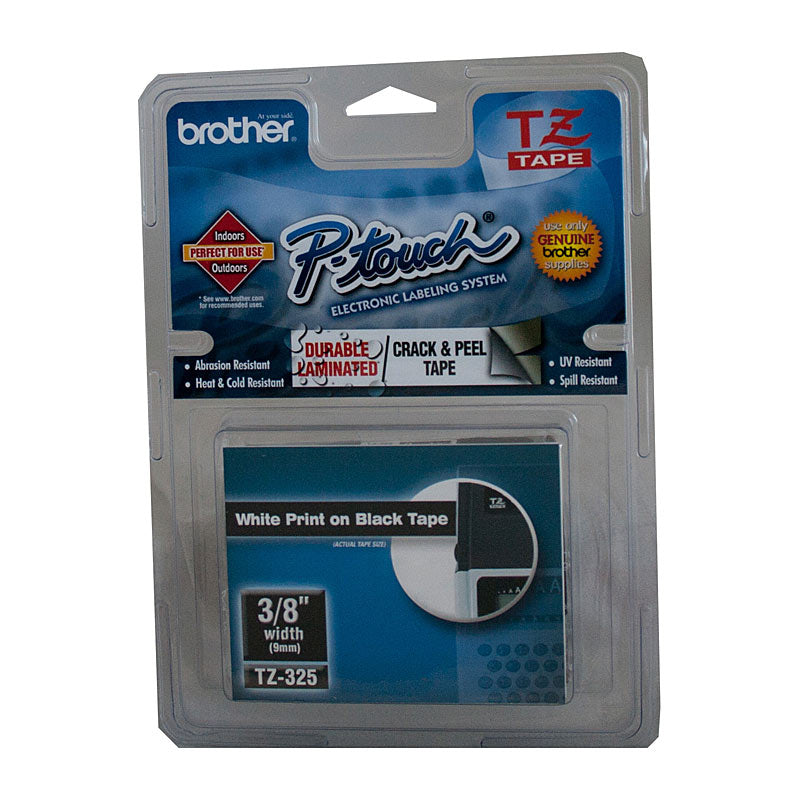 brother-tze325-labelling-tape-9mm-white-on-black-tze-tape www.mallsonline.com.au