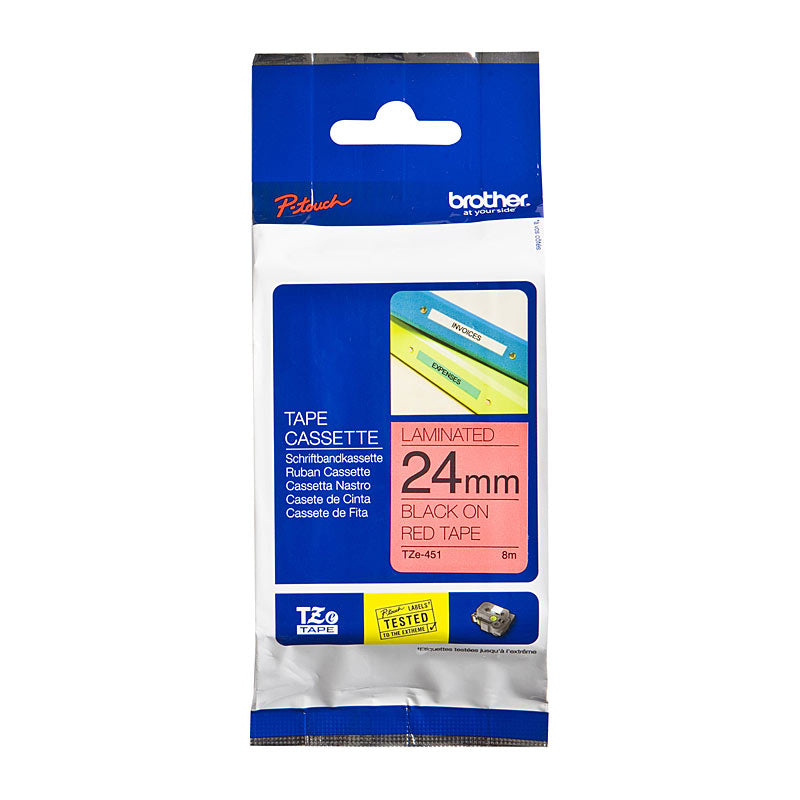 brother-tze451-labelling-tape-24mm-black-on-red-tze-tape www.mallsonline.com.au