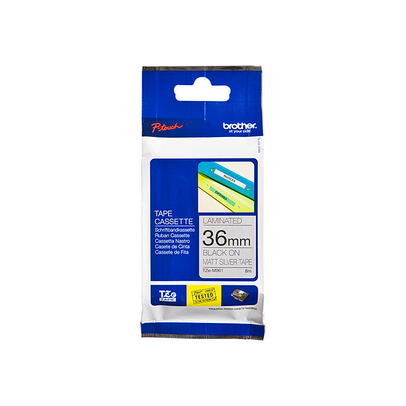brother-tzem961-labelling-tape-36mm-black-on-silver-matt-tze-tape www.mallsonline.com.au