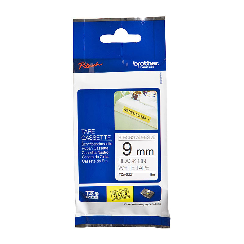 brother-tzes221-labelling-tape-9mm-black-on-white-adhesive-tze-tape www.mallsonline.com.au