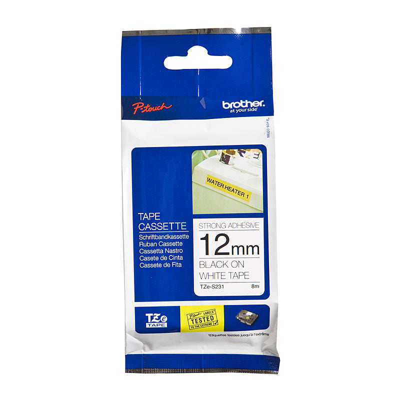 brother-tzes231-labelling-tape-12mm-black-on-white-strong-adhesive-tze-tape www.mallsonline.com.au