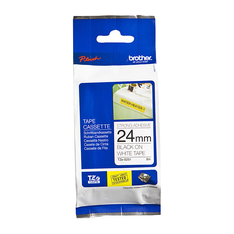 brother-tzes251-labelling-tape-24mm-black-white-tape-strong-adhesive-tze-tape www.mallsonline.com.au