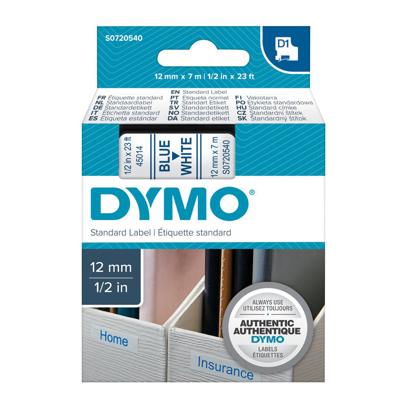 dymo-blue-on-white-12mmx7m-tape www.mallsonline.com.au