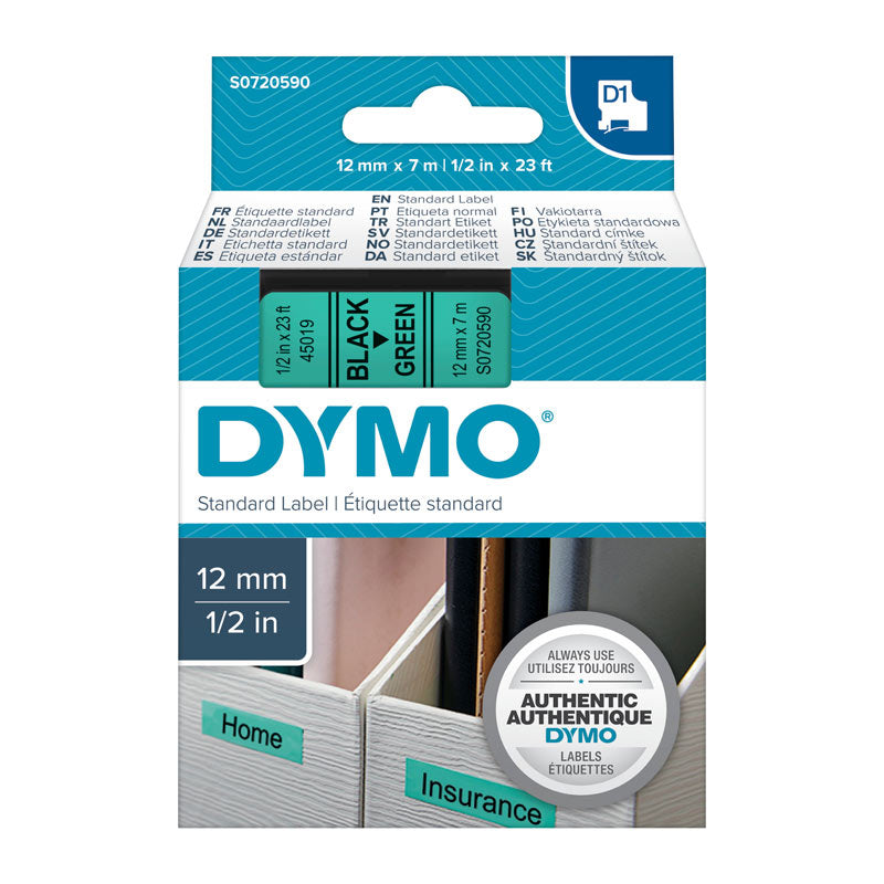 dymo-black-on-grn-12mmx7m-tape www.mallsonline.com.au