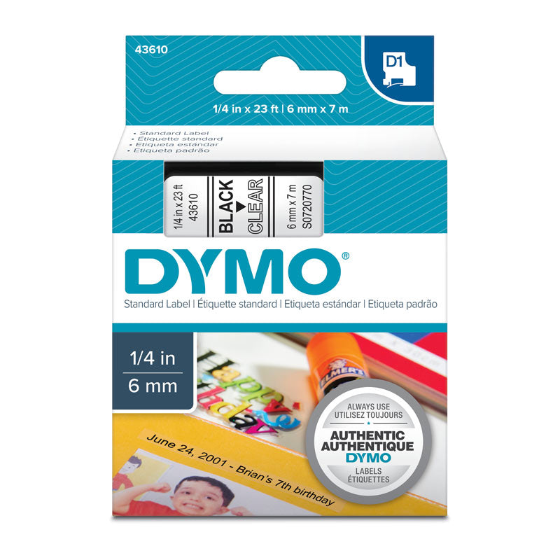 dymo-black-on-clear-6mm-x7m-tape www.mallsonline.com.au