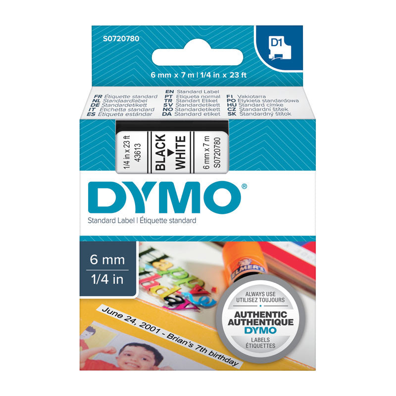 dymo-black-on-white-6mm-x7m-tape www.mallsonline.com.au
