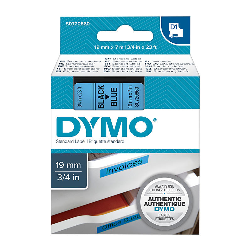 dymo-black-on-blue-19mmx7m-tape www.mallsonline.com.au