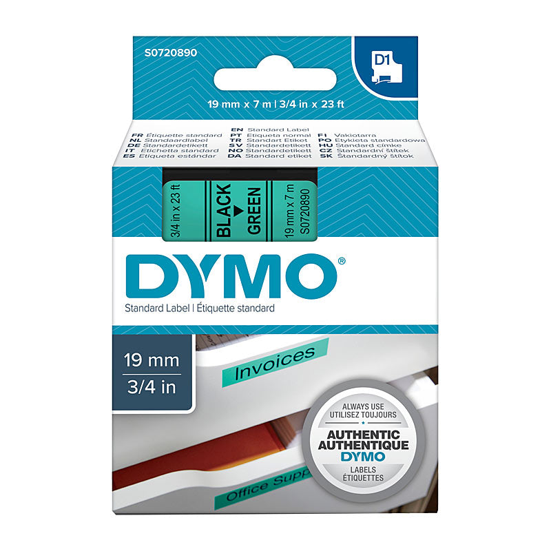 dymo-black-on-grn-19mmx7m-tape www.mallsonline.com.au