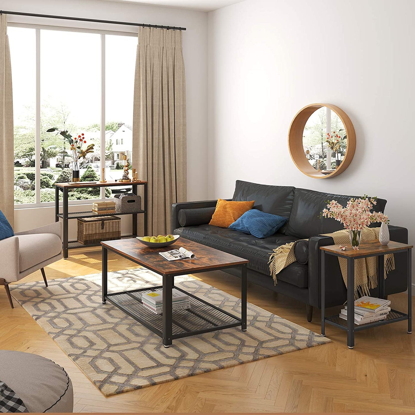 industrial-side-table-2-tier-with-mesh-and-metal-frame-rustic-brown at www.mallsonline.com.au