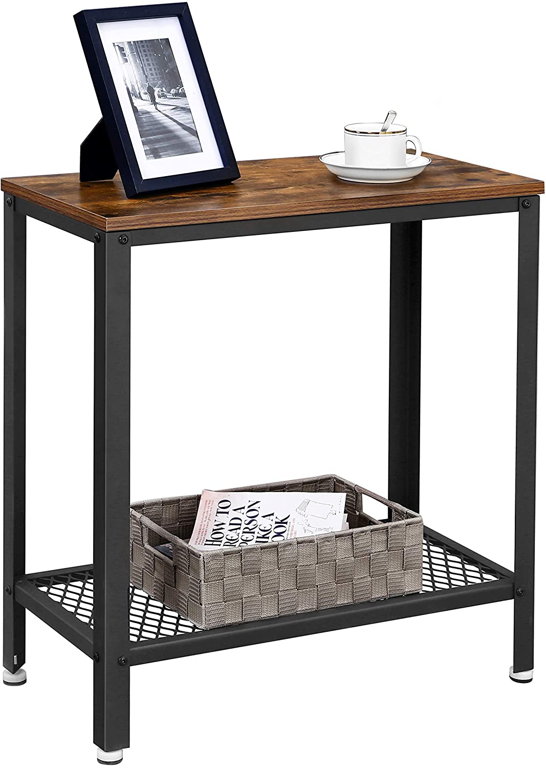 industrial-side-table-2-tier-with-mesh-and-metal-frame-rustic-brown at www.mallsonline.com.au