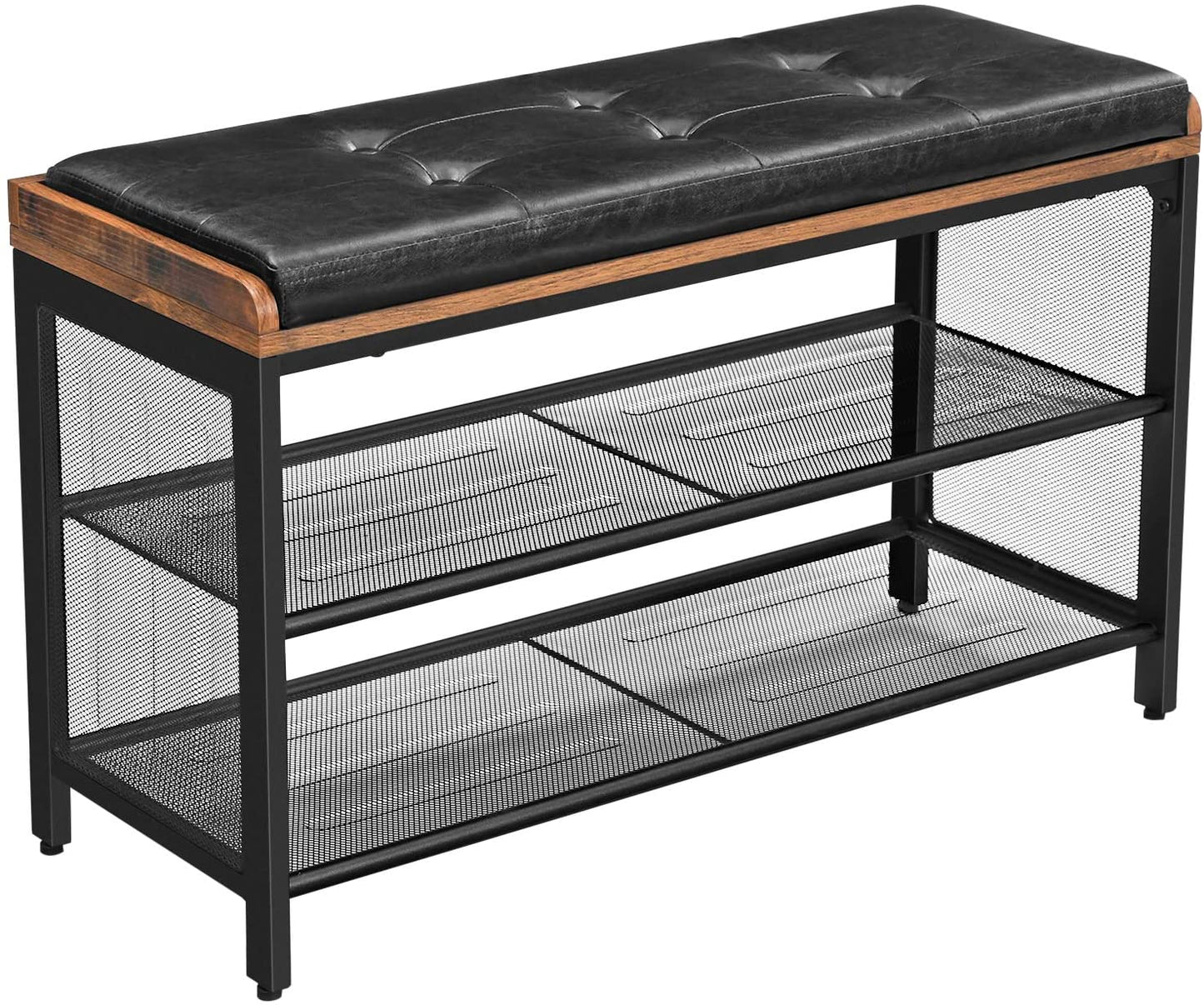 shoe-bench-with-mesh-shelf-and-faux-leather-vintage-brown-black-80-x-30-x-48-cm at www.mallsonline.com.au