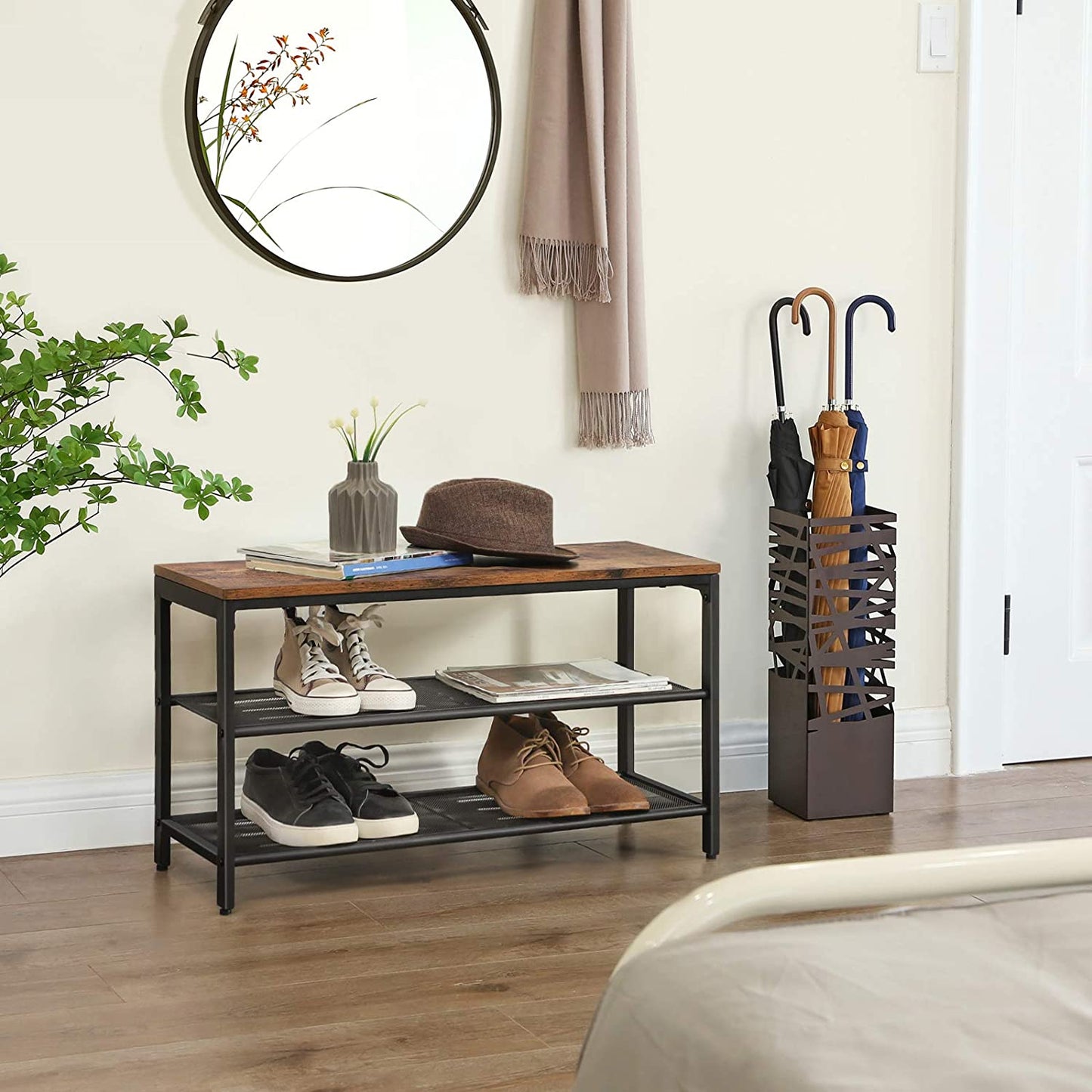 shoe-rack-with-2-mesh-shelves-rustic-brown-and-black at www.mallsonline.com.au