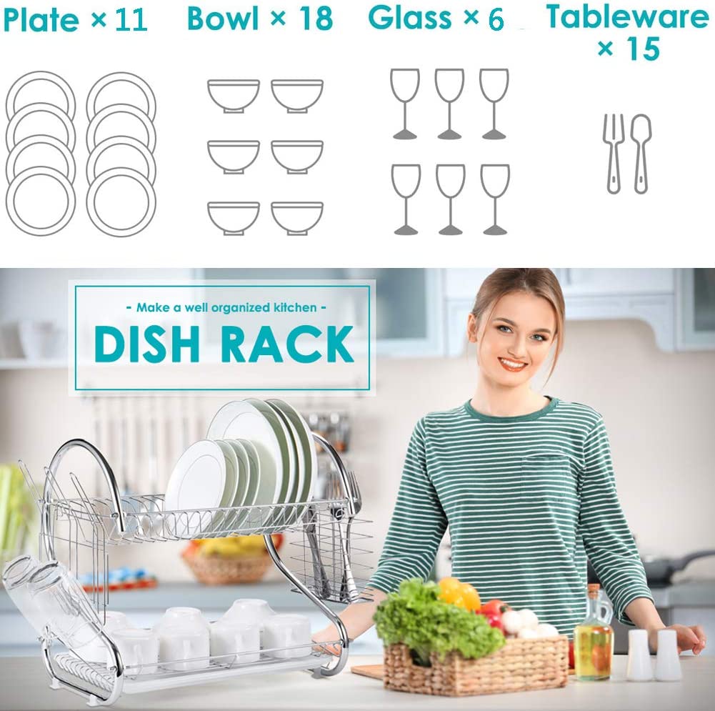 2-tier-dish-rack-with-drain-board-for-kitchen-counter-and-plated-chrome-dish-dryer-silver-42-x-25-5-x-38-cm www.mallsonline.com.au