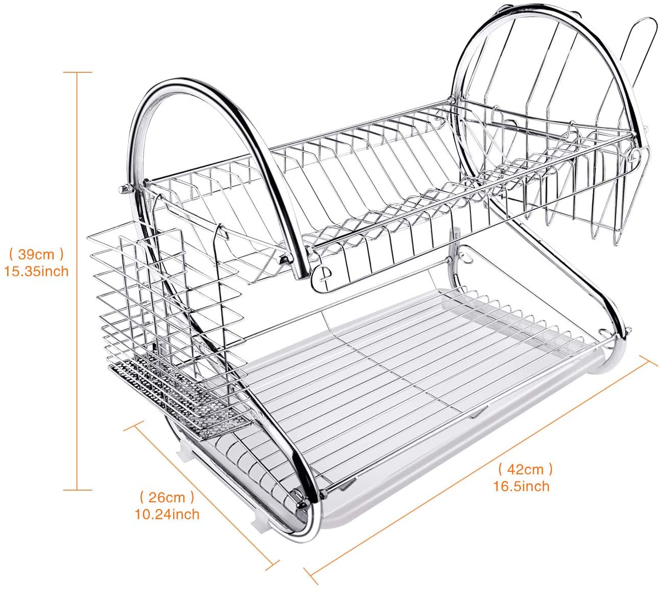 2-tier-dish-rack-with-drain-board-for-kitchen-counter-and-plated-chrome-dish-dryer-silver-42-x-25-5-x-38-cm www.mallsonline.com.au