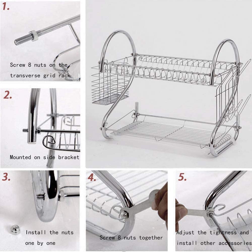 2-tier-dish-rack-with-drain-board-for-kitchen-counter-and-plated-chrome-dish-dryer-silver-42-x-25-5-x-38-cm www.mallsonline.com.au