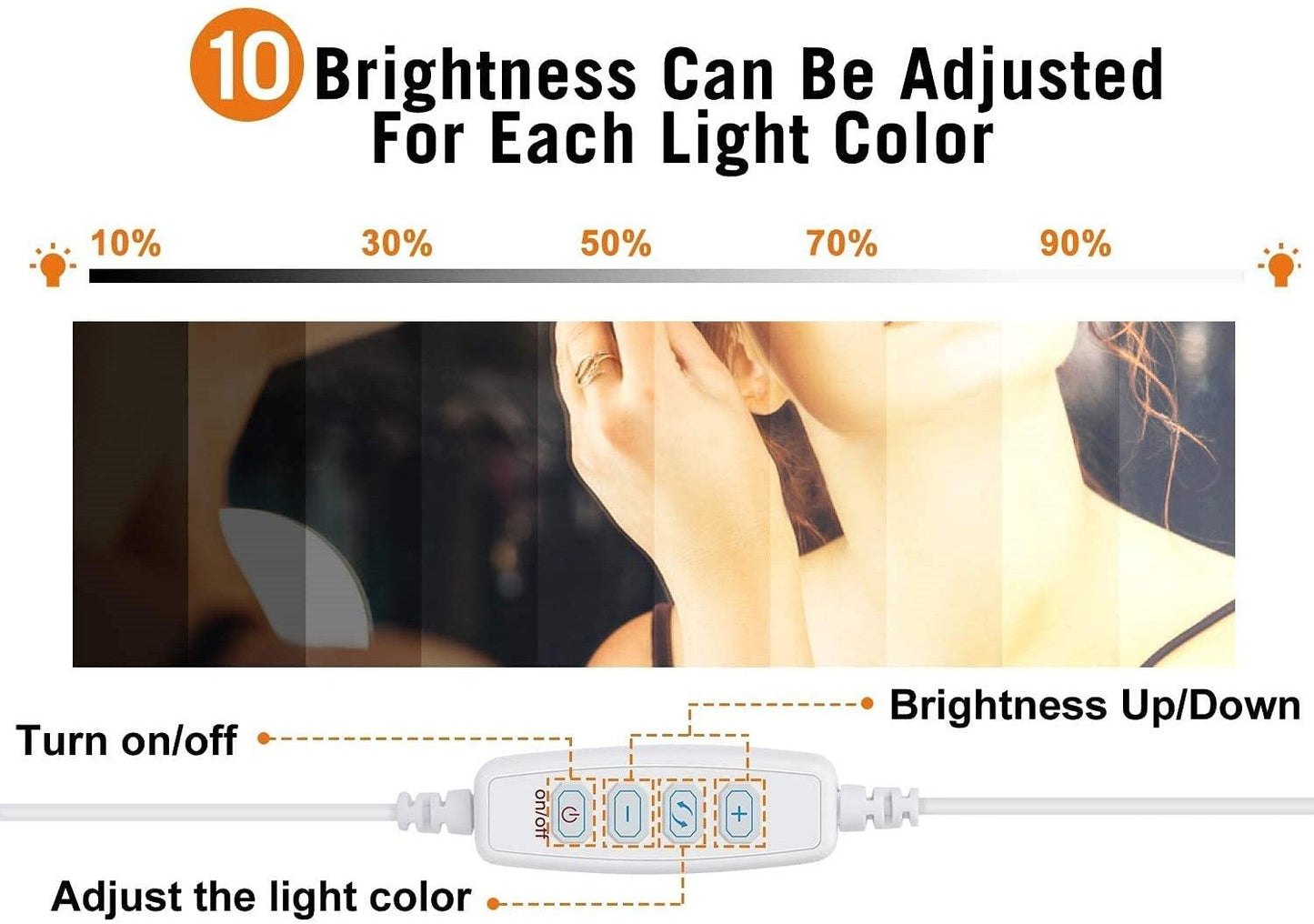 hollywood-vanity-style-led-makeup-lights-mirror-with-3-color-modes-lights-with-10-dimmable-bulbs-mirror-not-include at www.mallsonline.com.au