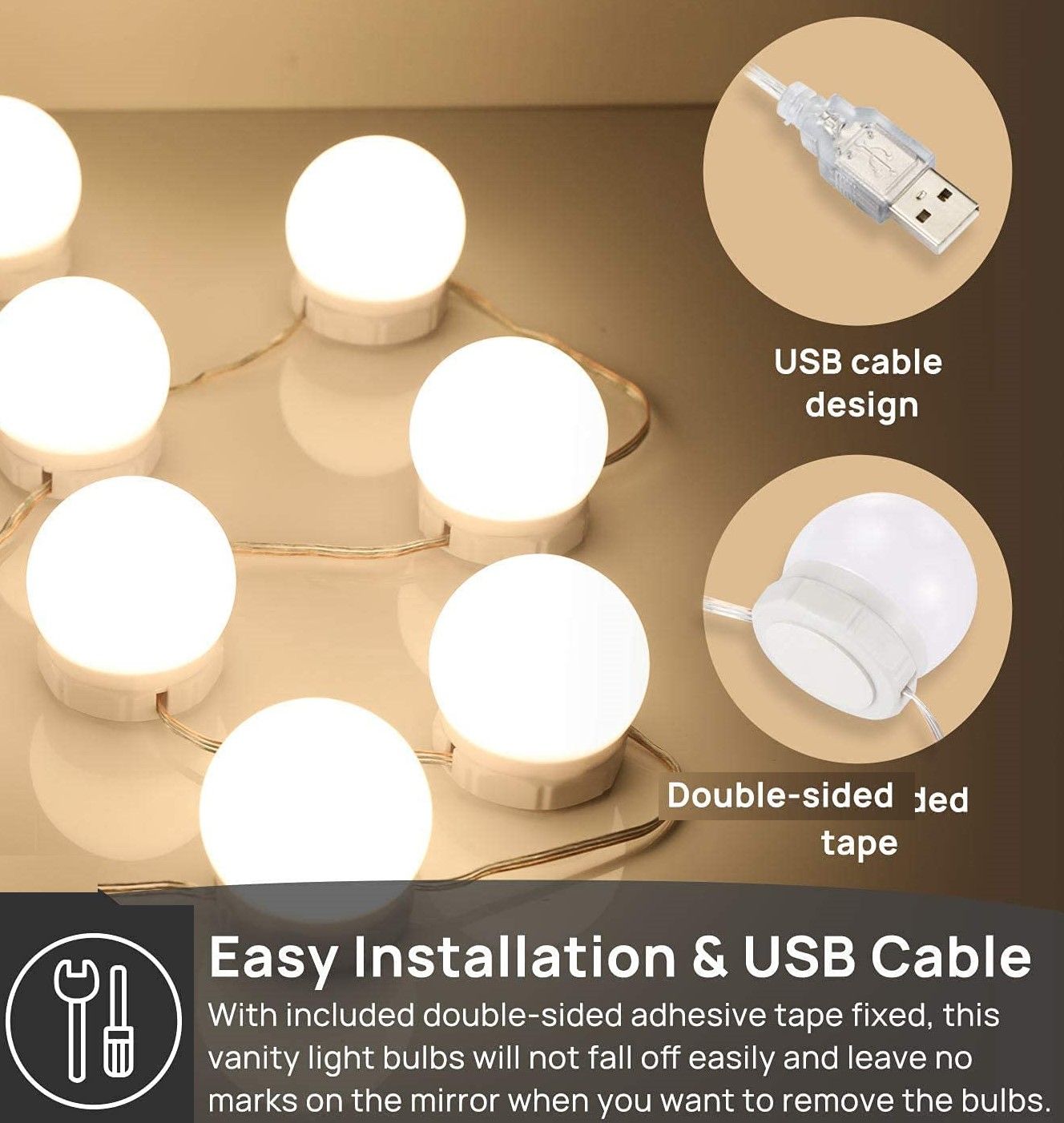 hollywood-vanity-style-led-makeup-lights-mirror-with-3-color-modes-lights-with-10-dimmable-bulbs-mirror-not-include at www.mallsonline.com.au