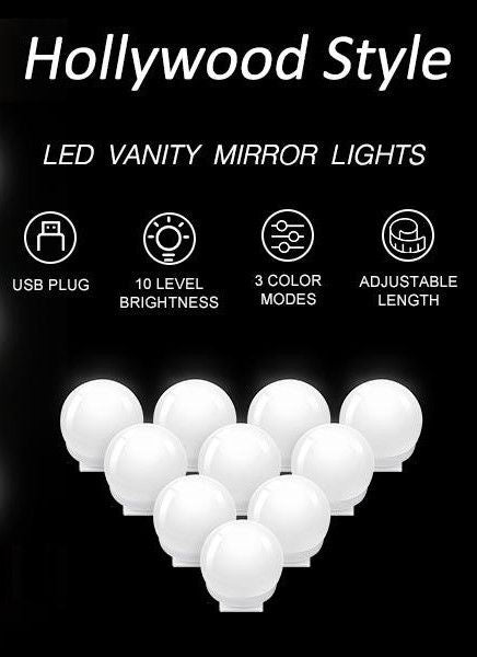 hollywood-vanity-style-led-makeup-lights-mirror-with-3-color-modes-lights-with-10-dimmable-bulbs-mirror-not-include at www.mallsonline.com.au