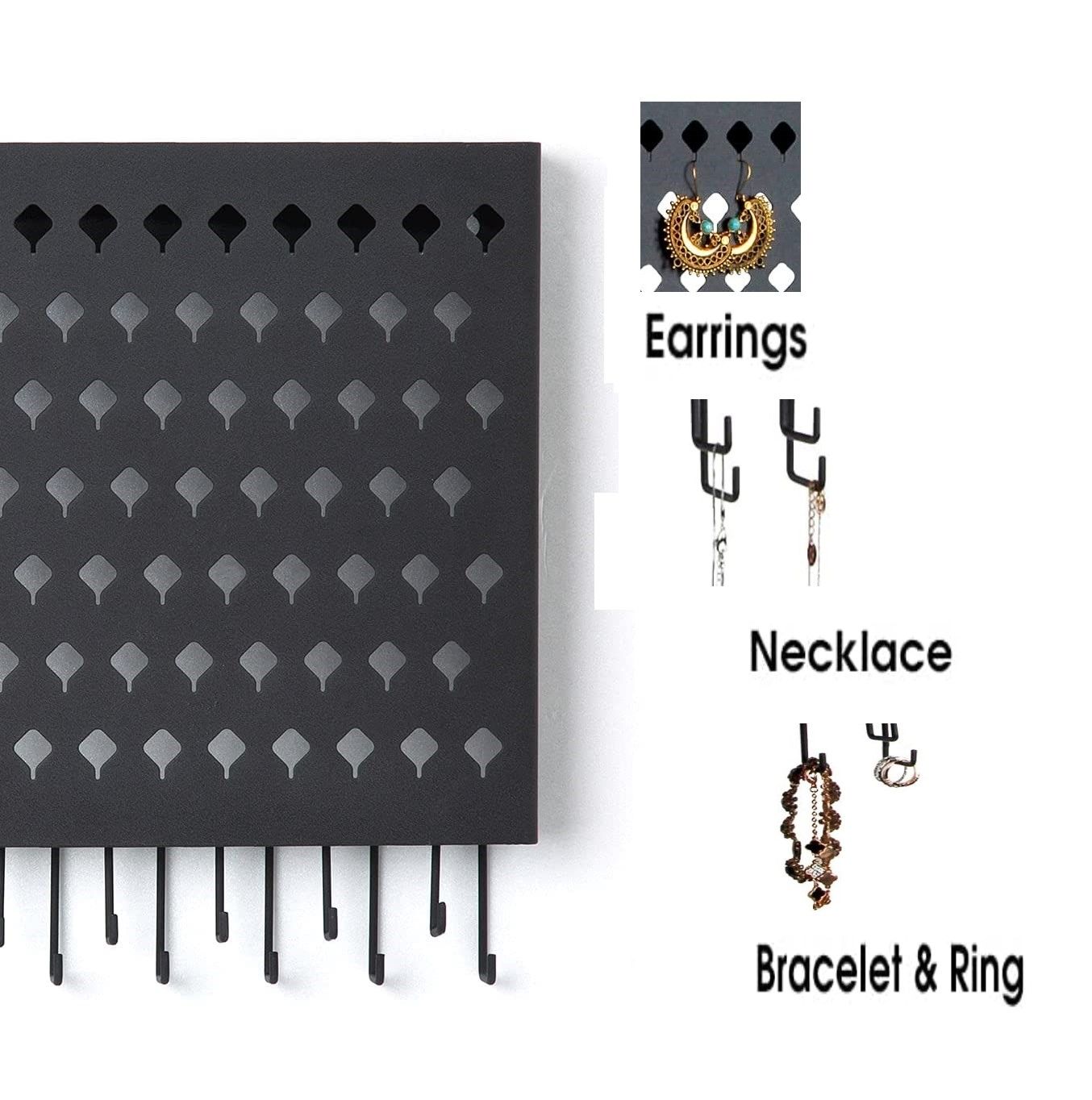 wall-mount-earring-jewelry-hanger-organizer-holder-with-109-holes-and-19-hooks-black www.mallsonline.com.au
