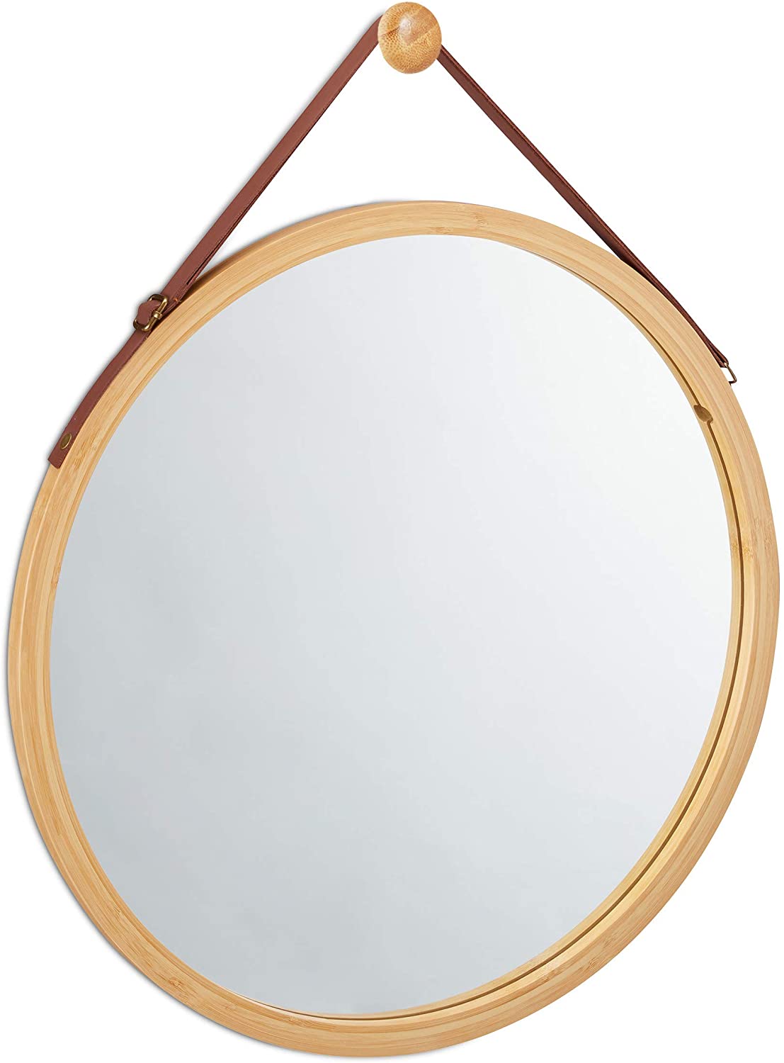 hanging-round-wall-mirror-38-cm-solid-bamboo-frame-and-adjustable-leather-strap-for-bathroom-and-bedroom at www.mallsonline.com.au