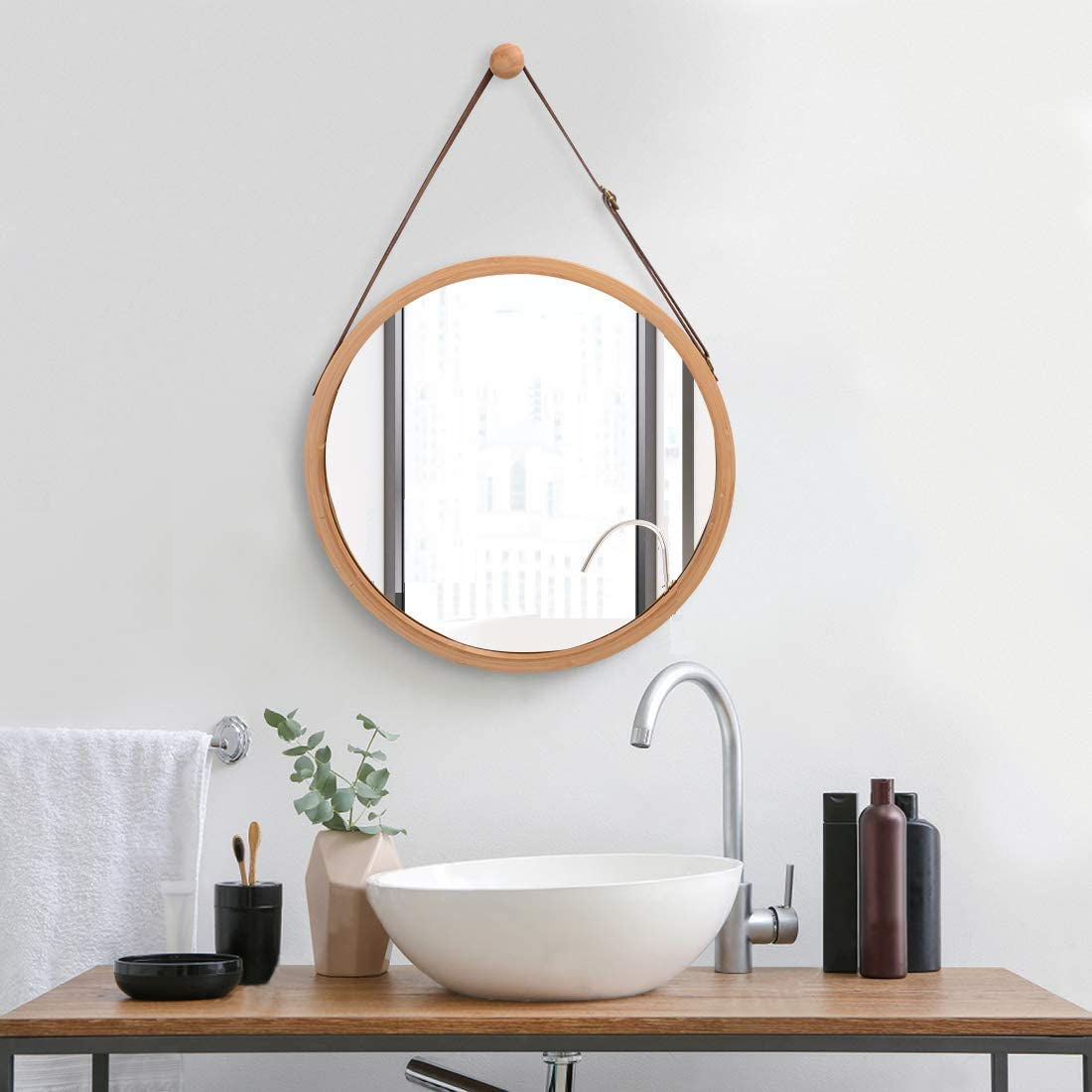 hanging-round-wall-mirror-38-cm-solid-bamboo-frame-and-adjustable-leather-strap-for-bathroom-and-bedroom at www.mallsonline.com.au