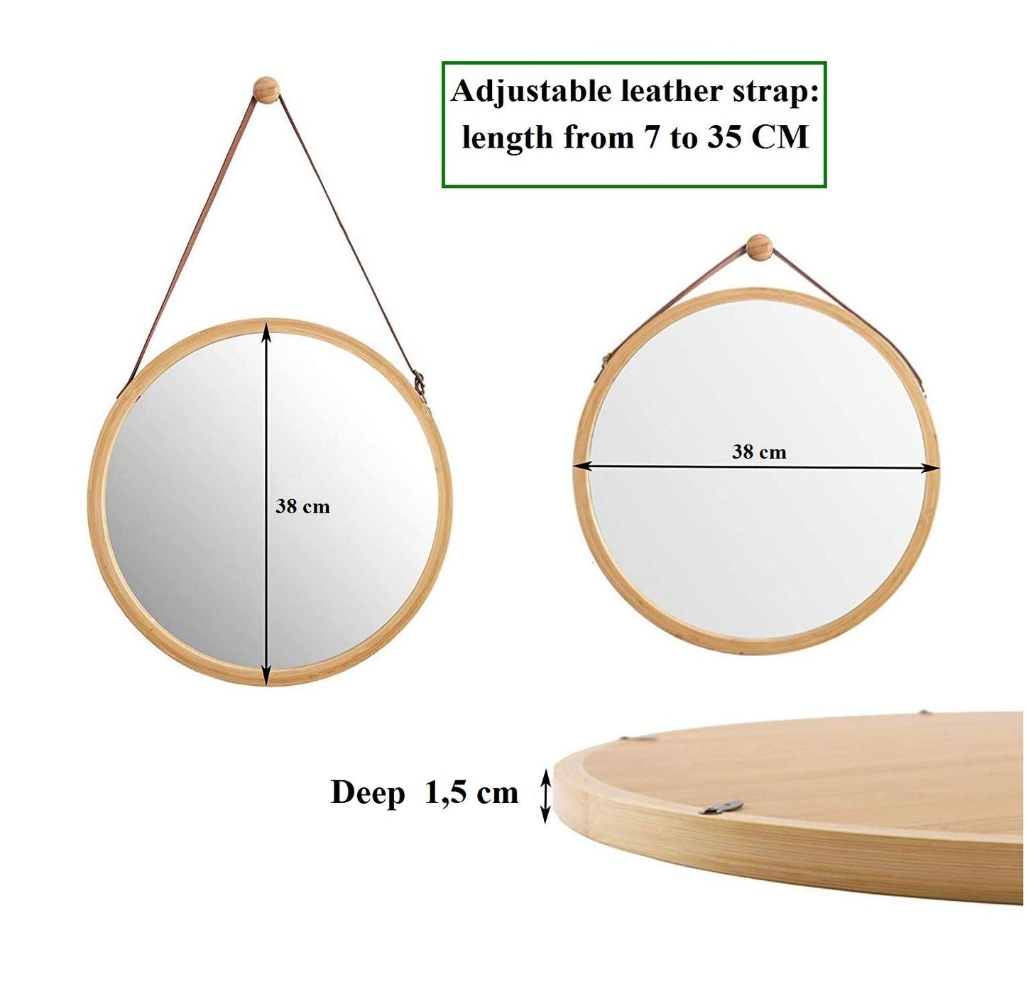 hanging-round-wall-mirror-38-cm-solid-bamboo-frame-and-adjustable-leather-strap-for-bathroom-and-bedroom at www.mallsonline.com.au
