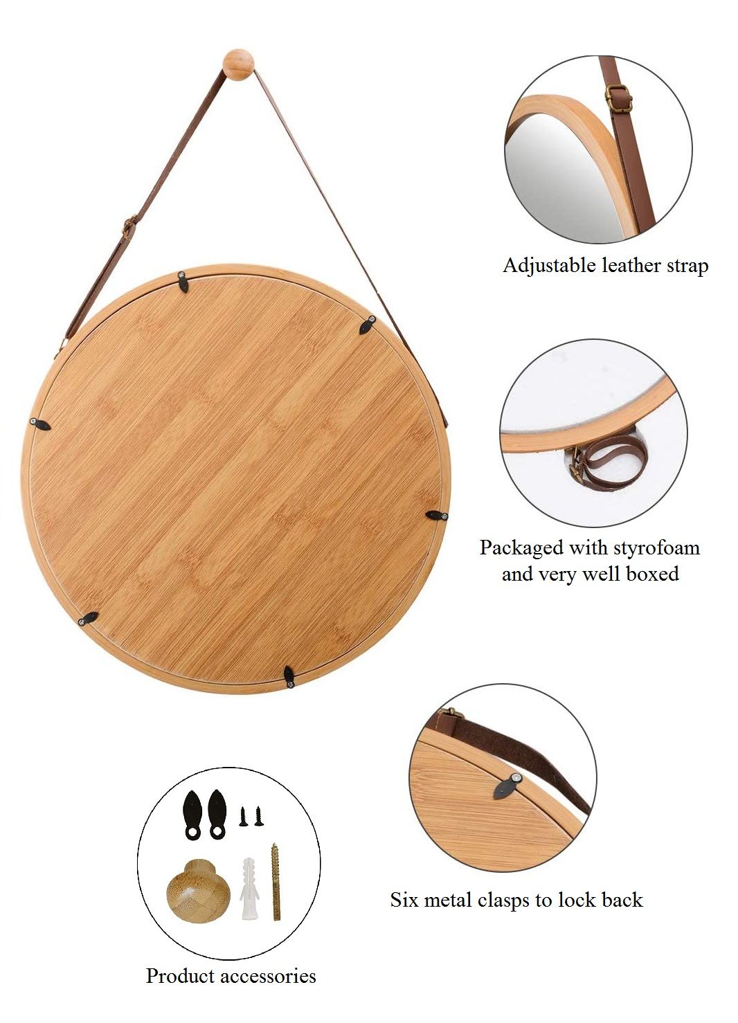 hanging-round-wall-mirror-38-cm-solid-bamboo-frame-and-adjustable-leather-strap-for-bathroom-and-bedroom at www.mallsonline.com.au