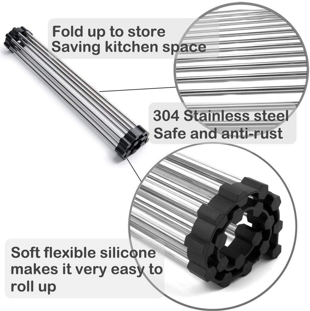 2-pack-large-stainless-steel-roll-up-dish-drying-rack-with-utensil-holder-for-home-kitchen www.mallsonline.com.au