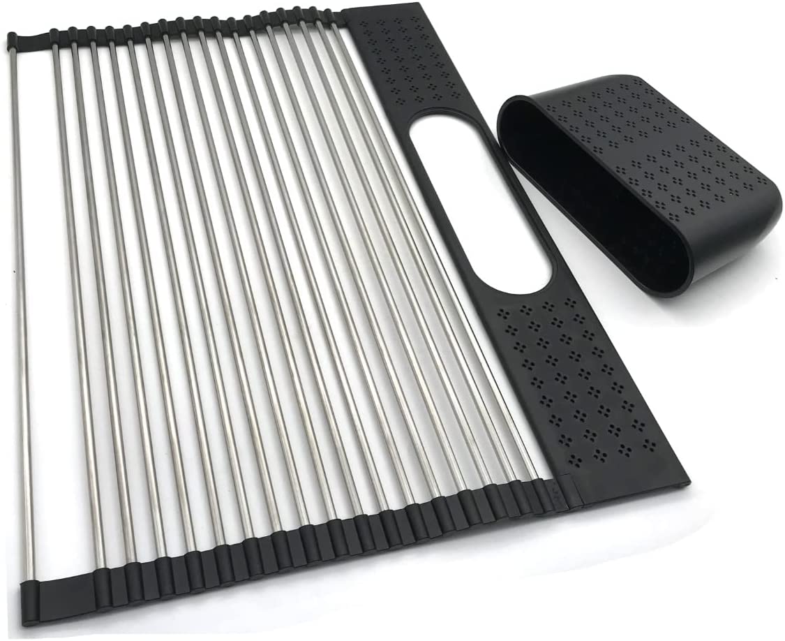 2-pack-large-stainless-steel-roll-up-dish-drying-rack-with-utensil-holder-for-home-kitchen www.mallsonline.com.au