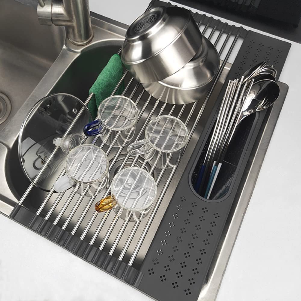 2-pack-large-stainless-steel-roll-up-dish-drying-rack-with-utensil-holder-for-home-kitchen www.mallsonline.com.au
