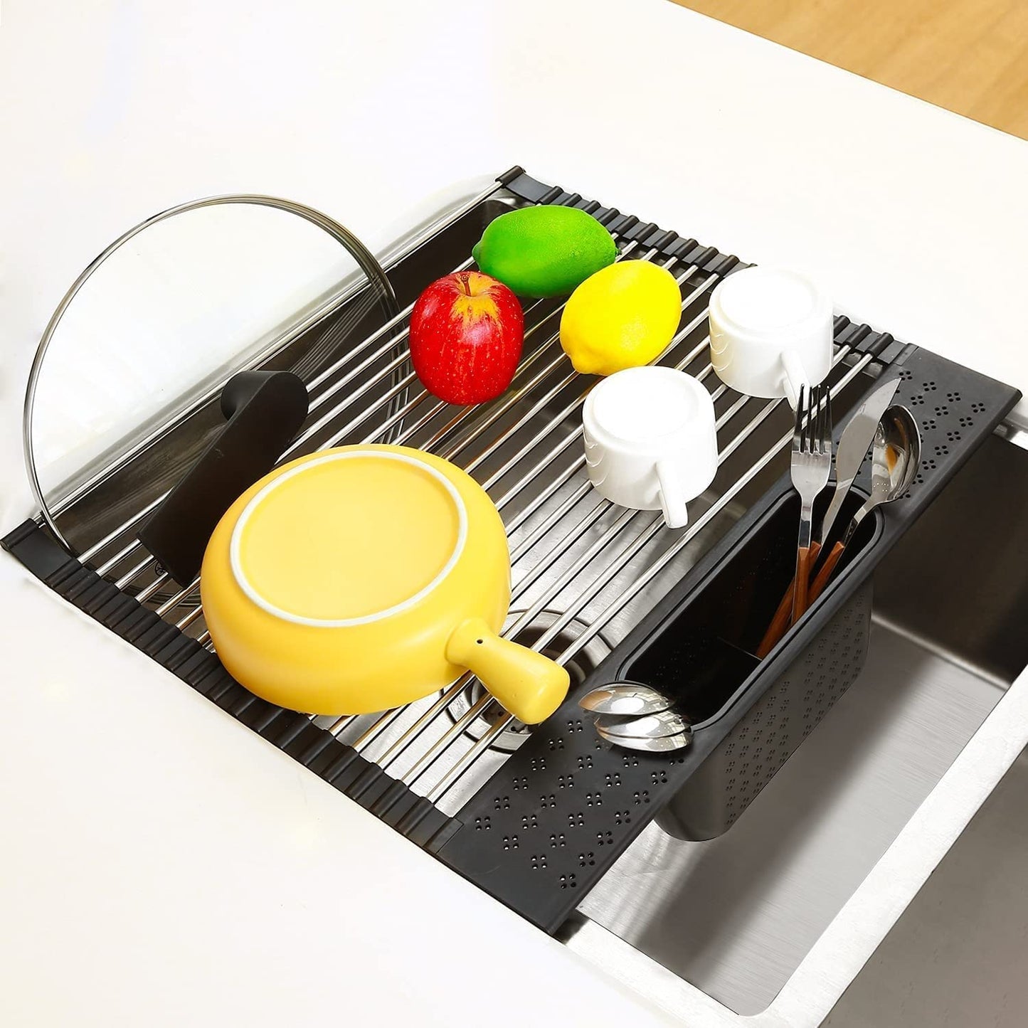 2-pack-large-stainless-steel-roll-up-dish-drying-rack-with-utensil-holder-for-home-kitchen www.mallsonline.com.au