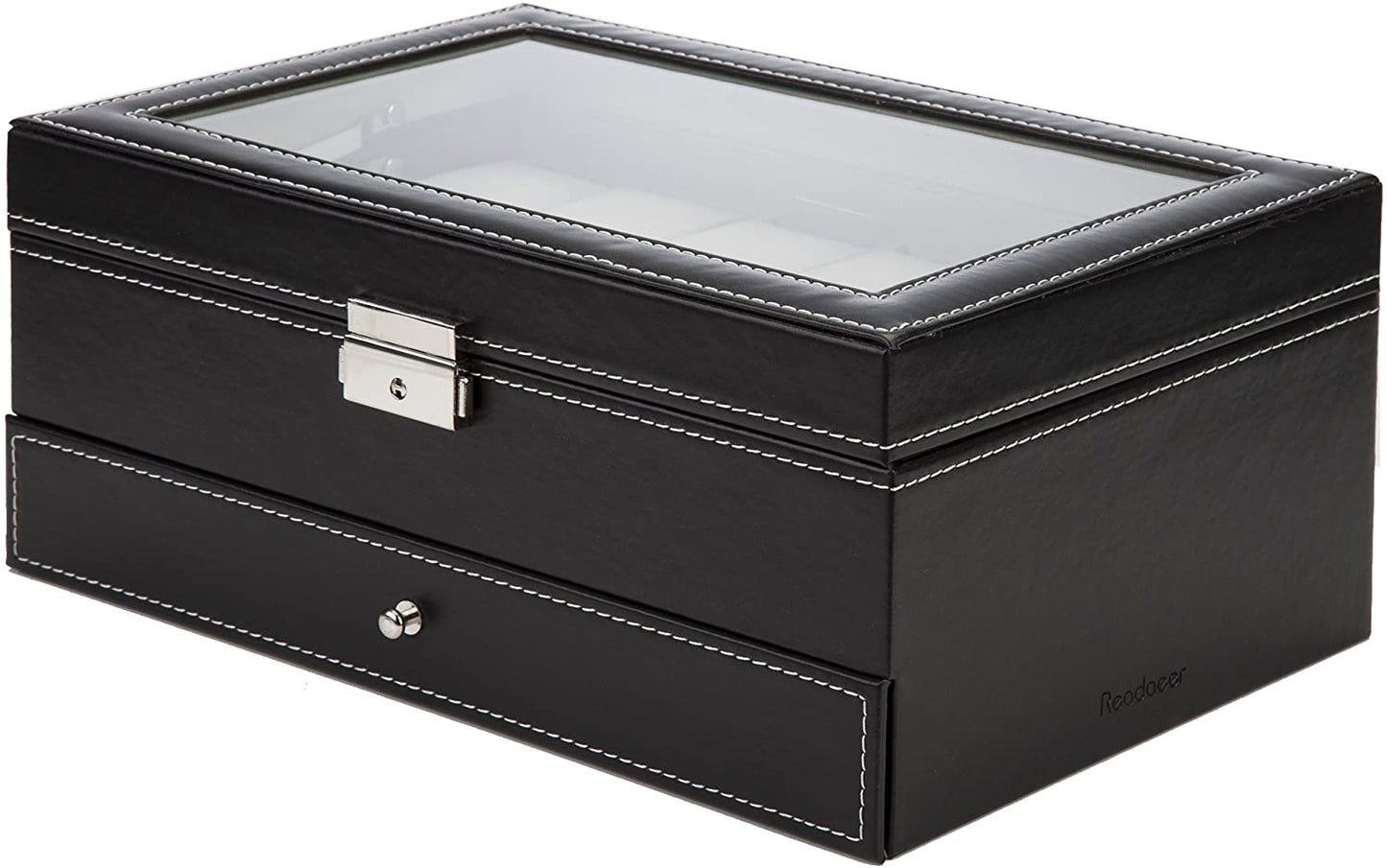 black-leather-watch-box-jewelry-display-case-with-drawers-12-slots-with-2-layers www.mallsonline.com.au