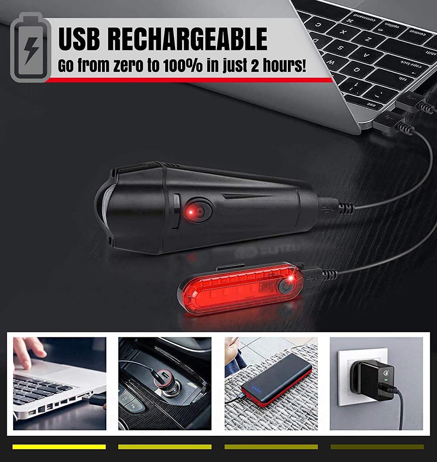 waterproof-rechargeable-led-bike-lights-set-2000mah-lithium-battery-ipx4-2-usb-cables www.mallsonline.com.au