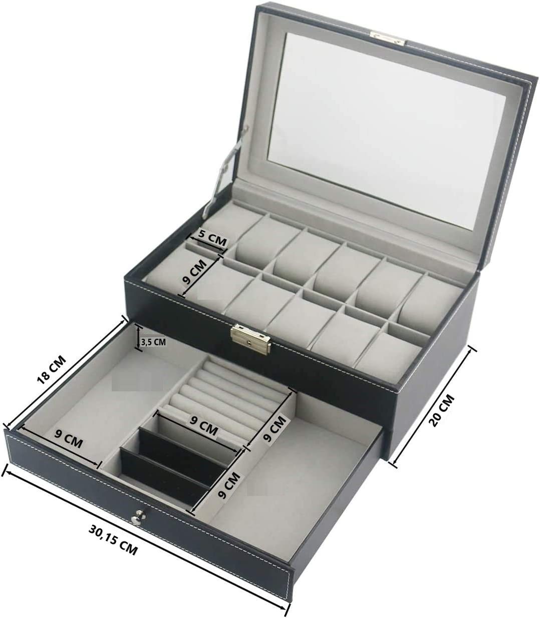 12-slot-pu-leather-lockable-watch-and-jewelry-storage-boxes-black at www.mallsonline.com.au